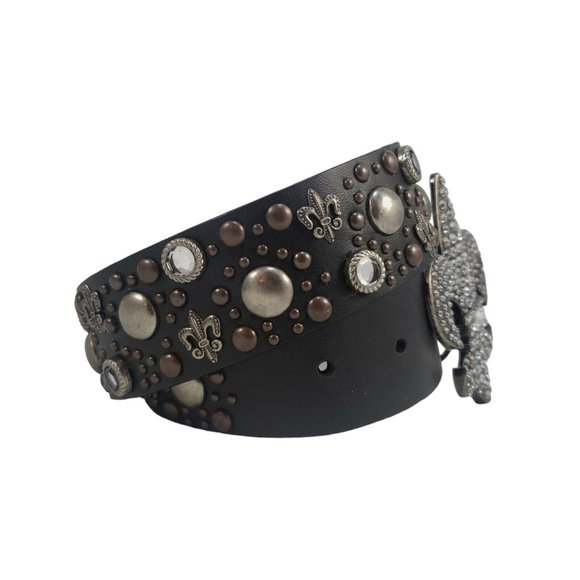 Fleur De Lis Belt Women's S Embellished Rhinestones Studded Glam Rock Chunky - Picture 3 of 7
